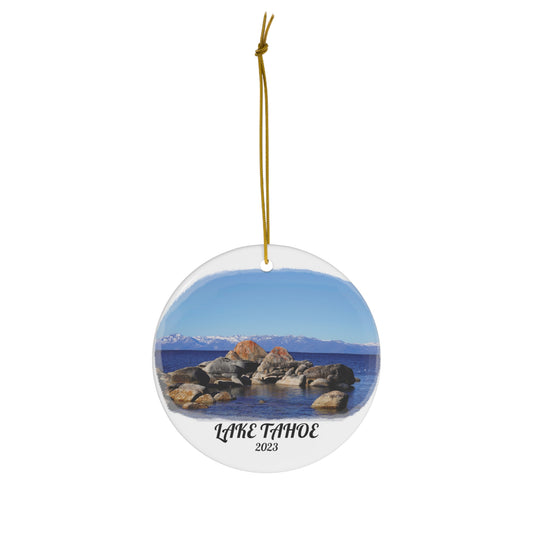 Lake Tahoe Round Ceramic Christmas Ornament