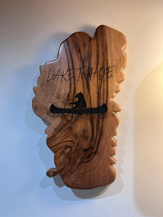 Lake Tahoe Shaped Wall Art Bear In Canoe