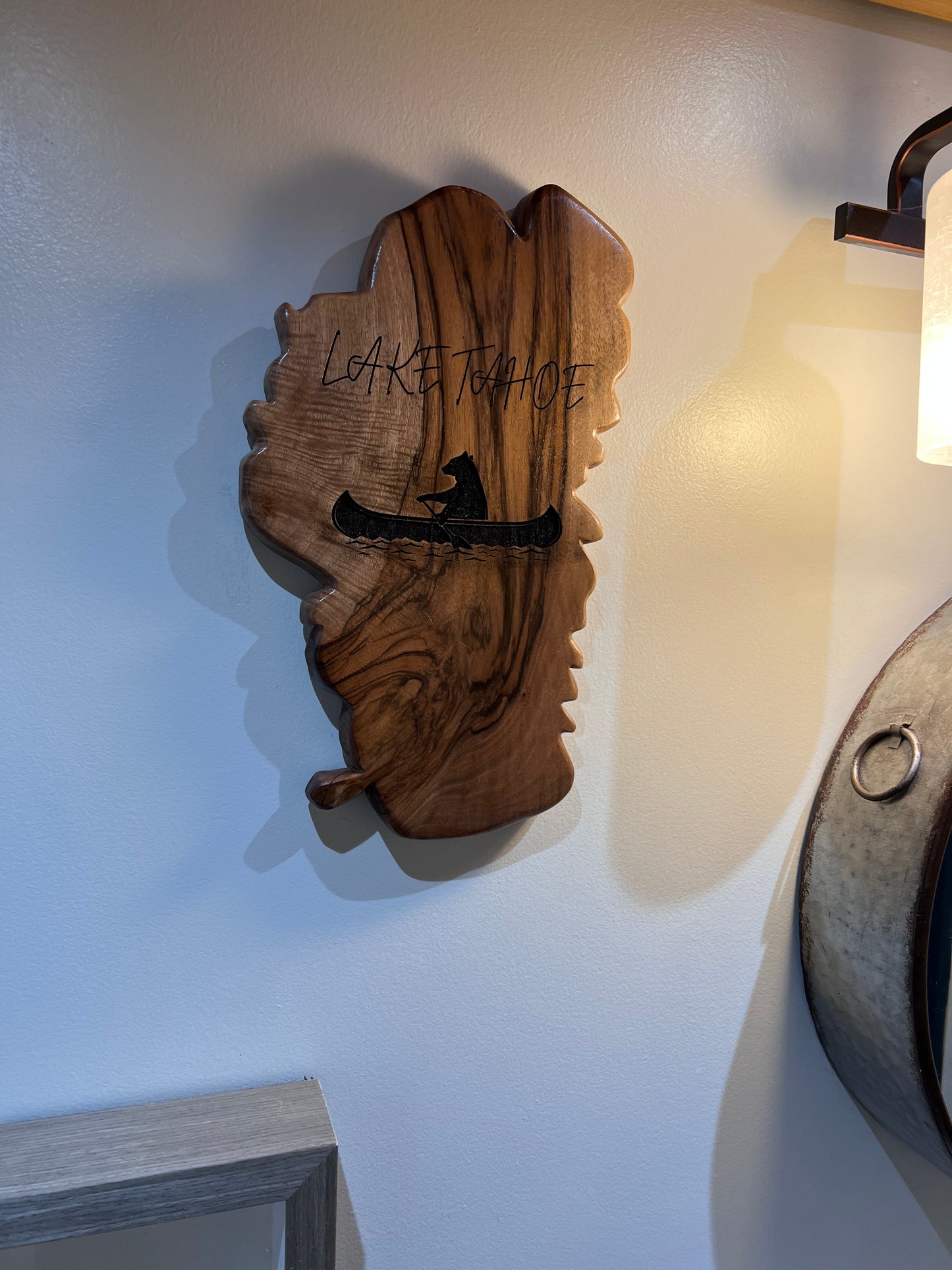 Lake Tahoe Shaped Wall Art Bear In Canoe