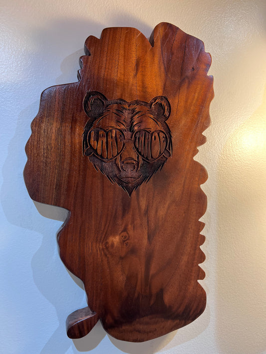 Lake Tahoe Shaped Wall Art Bear Face