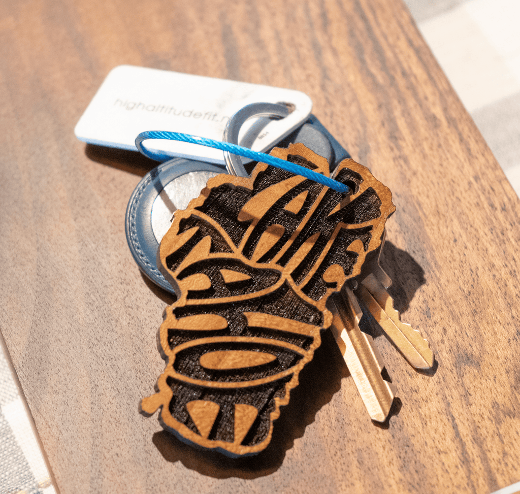 Lake Tahoe Key Chain - Thick Teak Wood - Laser engraved Word Art - Rustic Incline