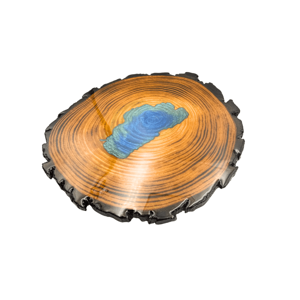Lake Tahoe Lazy Susan – Handcrafted Wood & Resin Centerpiece for Dining, Serving, and Home Décor - Rustic Incline