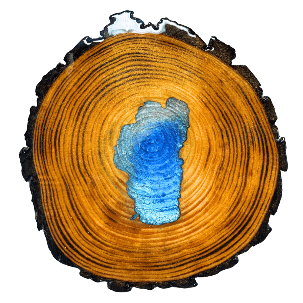 Lake Tahoe Lazy Susan – Handcrafted Wood & Resin Centerpiece for Dining, Serving, and Home Décor - Rustic Incline