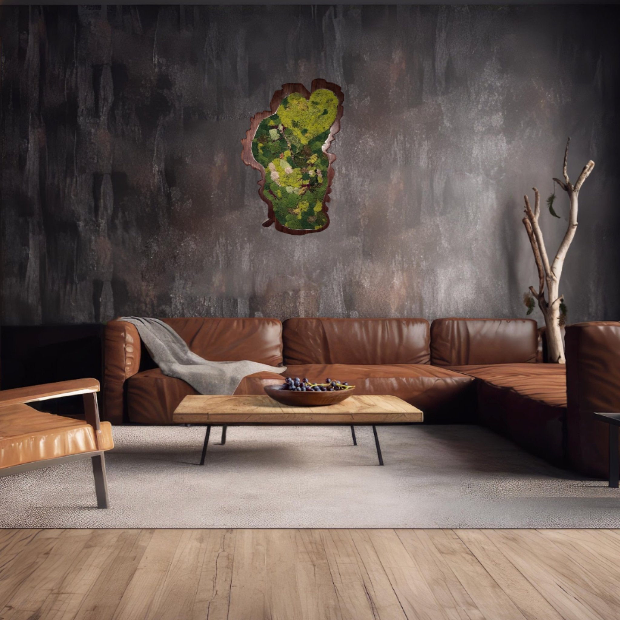 Lake Tahoe Moss Wall Art In Walnut Wood - Rustic Incline