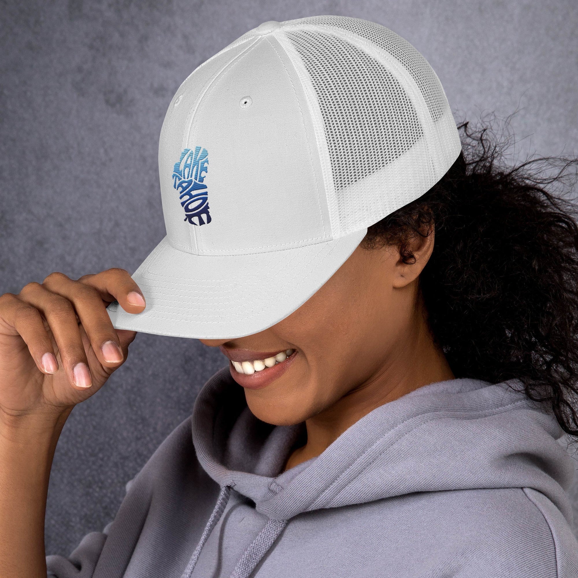 Lake Tahoe Trucker Cap In Vibrant Blue - Rustic Incline
