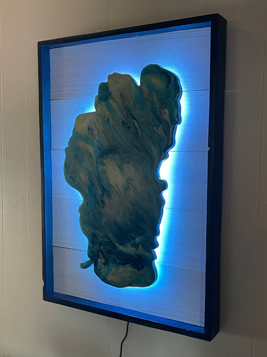 Framed Lake Tahoe Resin Art with LED lights