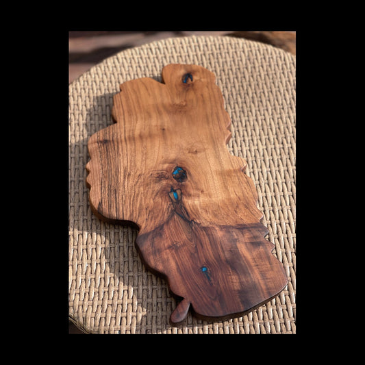 The Original Lake Tahoe Cheese Board In Walnut with Turquoise Acrylic